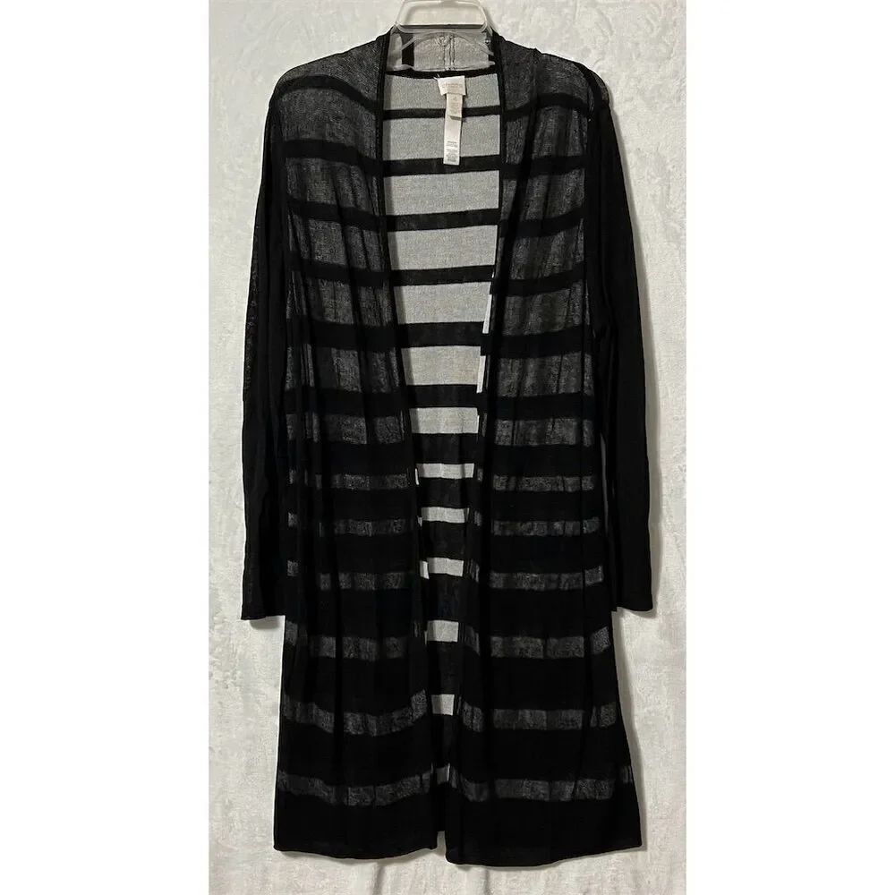 Chico's Women's Black Sheer Striped Open Front Cardigan Sweater Size  (US XXL)